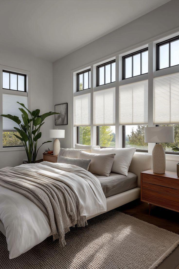 Dormitorio real con cortinas instaladas